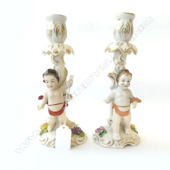 PR DRESDON CHINA PUTTI CANDLESTICKS H200MM