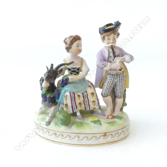 DRESDON CHINA FIGURE GROUP WITH PET GOAT H140MM (AF)