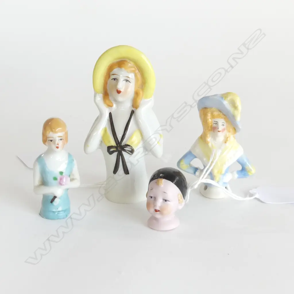 3 CHINA HALF DOLLS 90MM TALLEST & 1 MINITURE DOLLS HEAD Image 1++