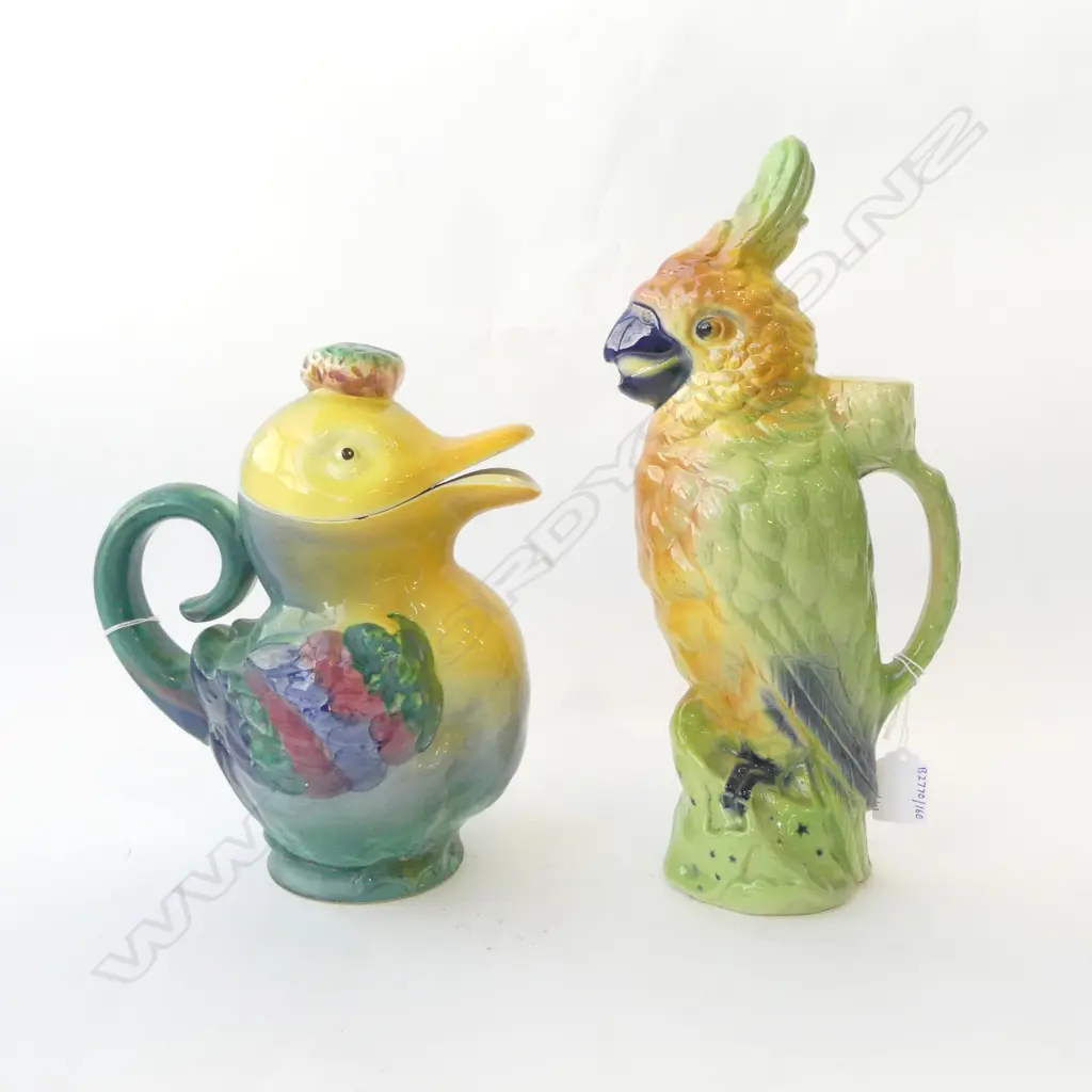 VINTAGE WEST GERMAN DUCK JUG H250 & FRENCH CHINA PARROT JUG H320MM Image 1++