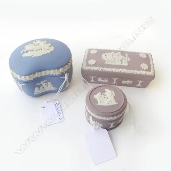 3 WEDGWOOD JASPERWARE TRINKET BOXES BLUE & LILAC