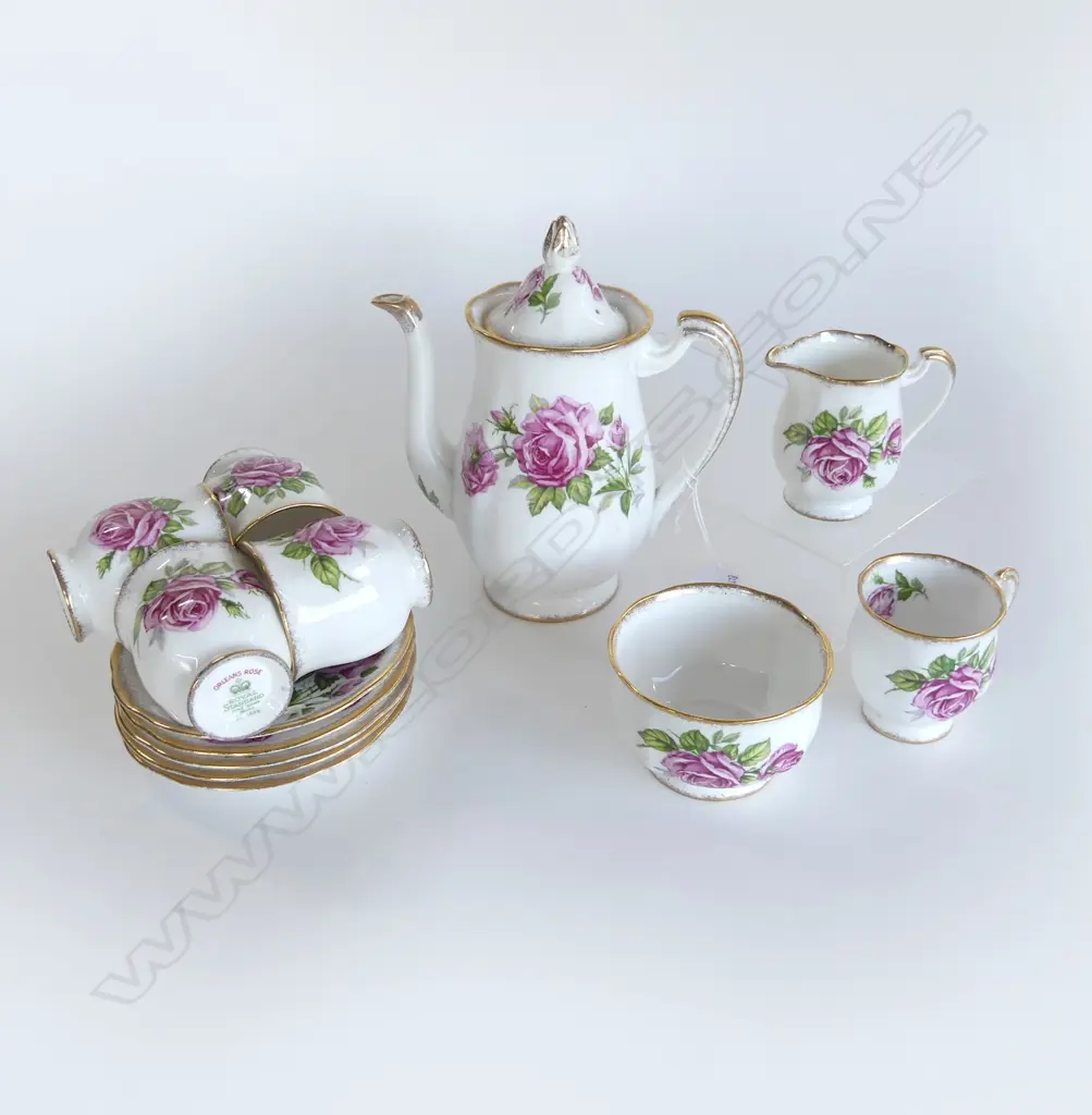 VINTAGE CHINA COFFEE SET 5C/S C/SUGAR  COFFEE POT H190MM ORLEANS ROSE PAT Image 1++