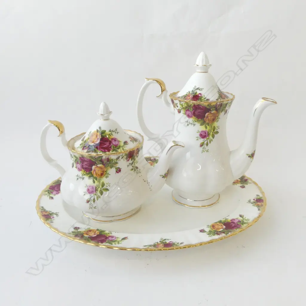 ROYAL ALBERT OLD COUNTRY ROSES TEAPOT & COFFEE POT + OVAL PLATTER 275x350mm Image 1++