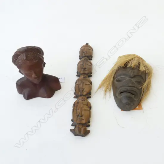 3 ETHNIC WOODEN SCULPTURES, TALLEST 370MM
