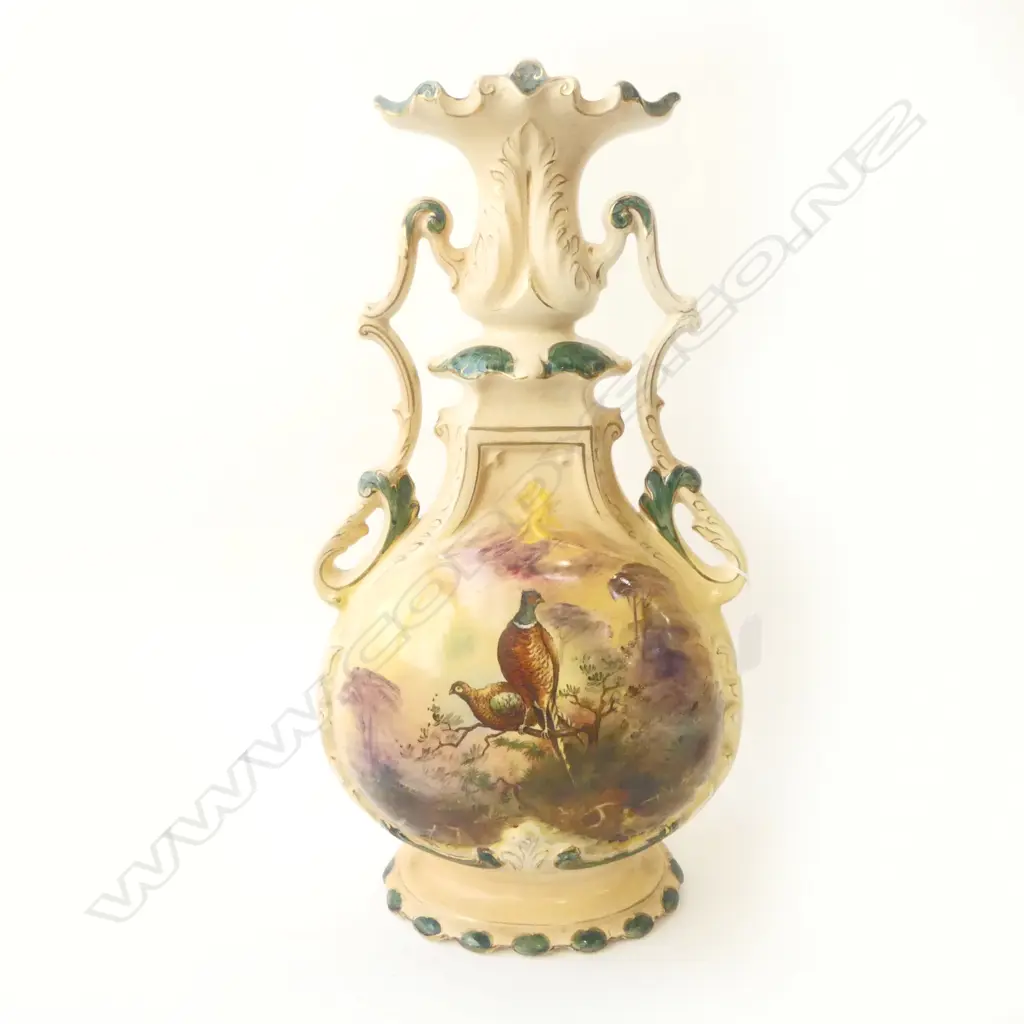 TALL EDWARDIAN HAND PAINTED PHEASANT VASE H480MM Image 1++