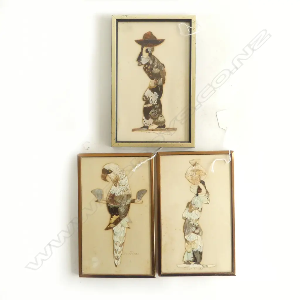 3 AFRICAN BUTTERFLY WING PICTURES H240MM 2 SIGNED SAM DUBE Image 1++