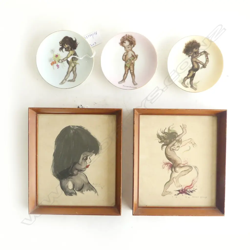 PR BROWNIE DOWNING PRINTS H190MM & 3 BROWNIE DOWNING DISHES DIA 100MM Image 1++
