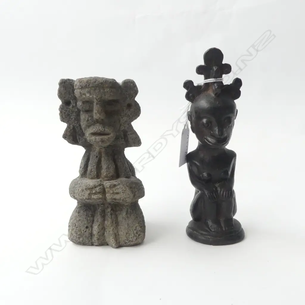 2 ETHNIC FIGURES; CARVED STONE & METAL H.155mm Image 1++