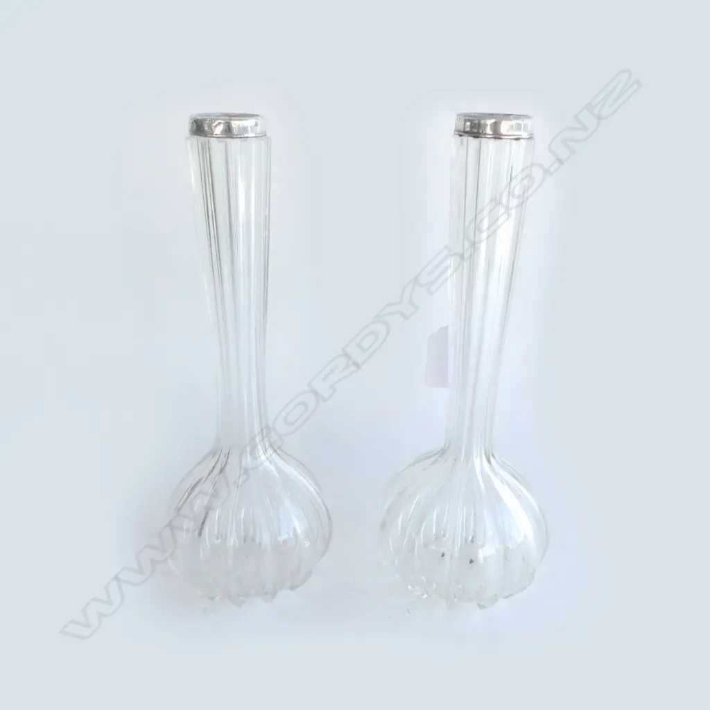 PR EDWARDIAN S/SILVER RIMMED SPEICIMAN VASES H260MM Image 1++