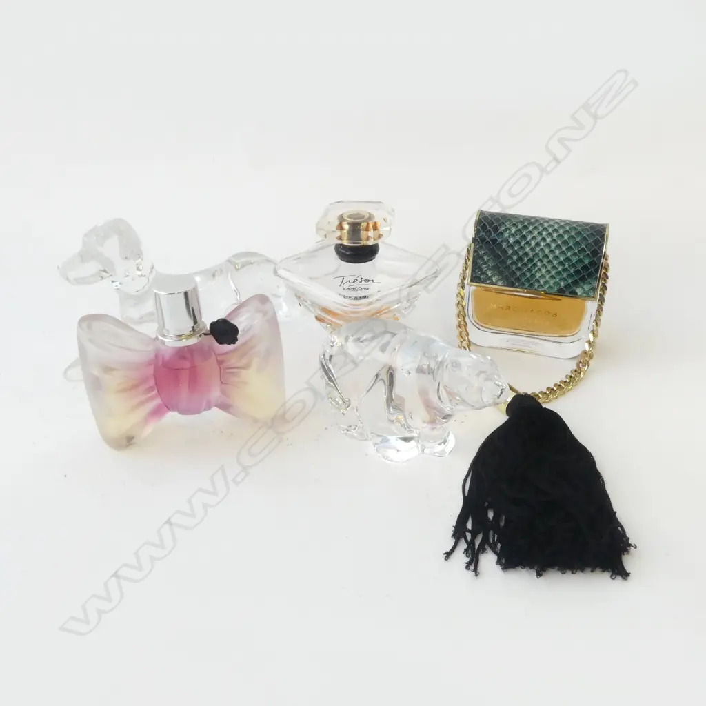 2 HADELAND GLASS ANIMALS L.180mm + 3 PERFUME BOTTLES Image 1++