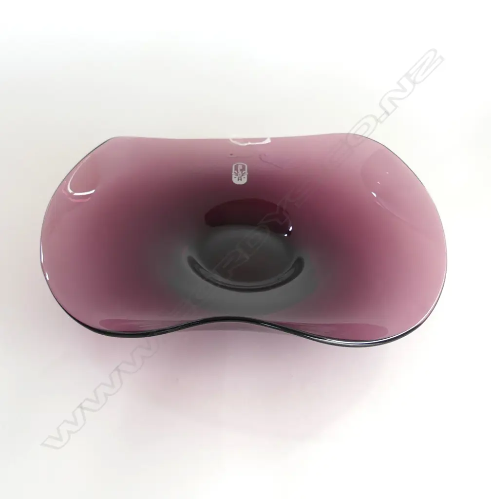 LARGE RETRO PURPLE STUDIO GLASS BOWL WRZESNIAK GLASS WORKS DIA340MM Image 1++