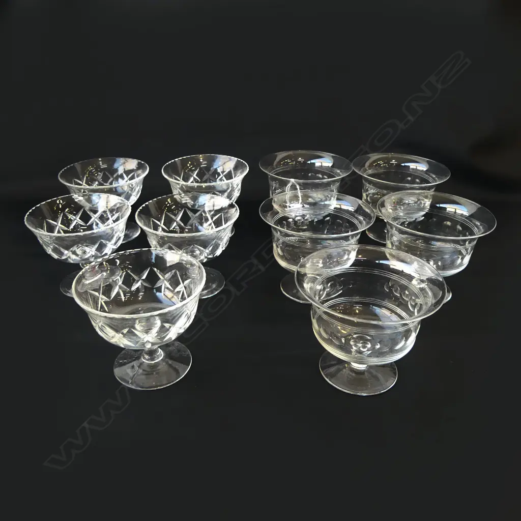 TEN CUT CRYSTAL SWEET DISHES – 5 HARBRIDGE CRYSTAL AND 5 DIAMOND CUT, D.110MM Image 1++