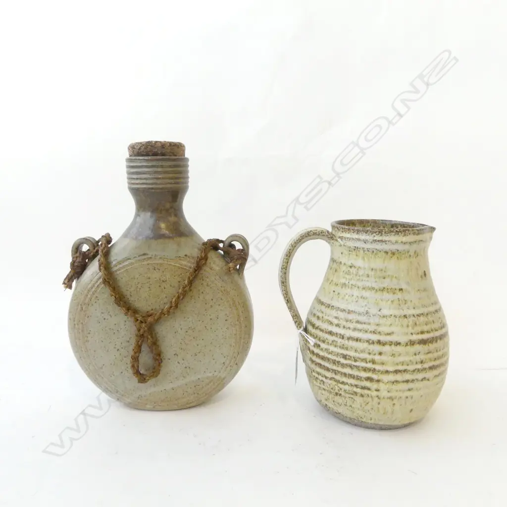 STUDIO POTTERY CORKED SIGNED DECANTER H270MM & JUG  H200MM Image 1++