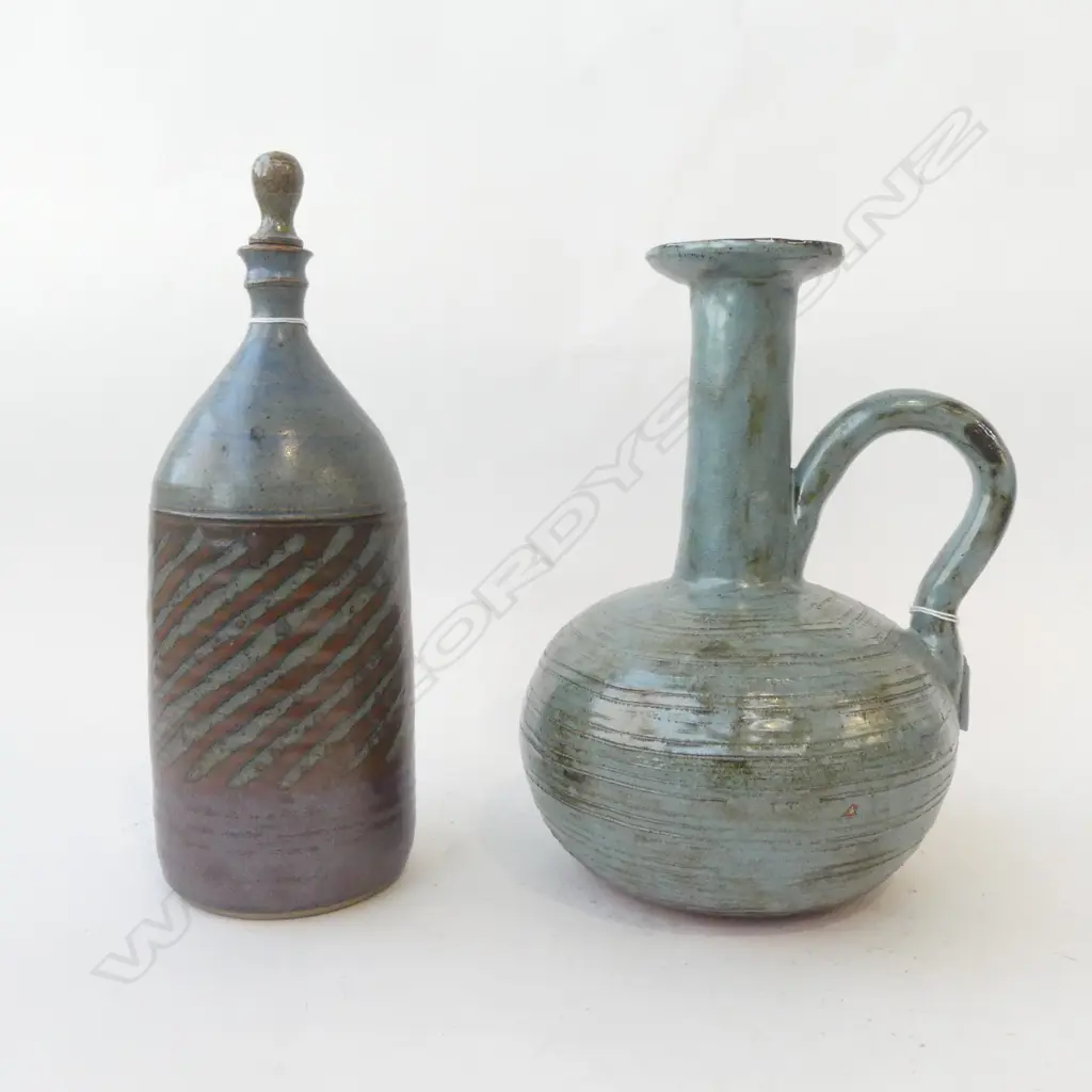 2 PCS NZ STUDIO POTTERY CANDLE HOLDER H230MM & STOPPERED FLASK H320MM Image 1++
