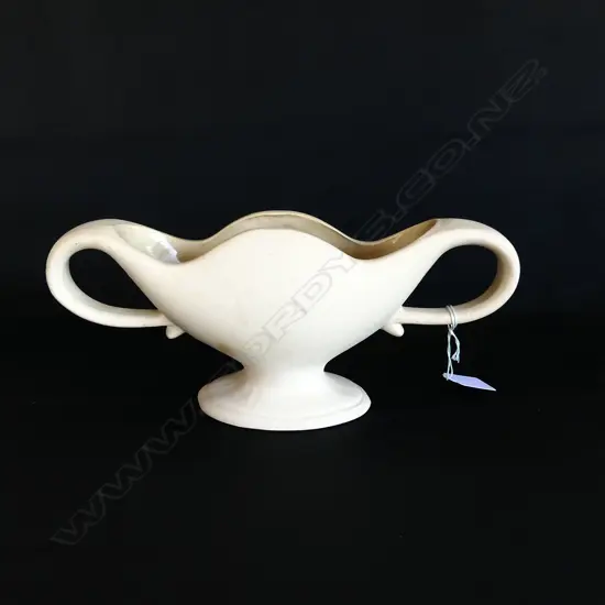 CONSTANCE SPRY FULHAM WIDE URN SHAPED VASE w HANDLES, W.300mm (hairline fracture/surface discoloured)
