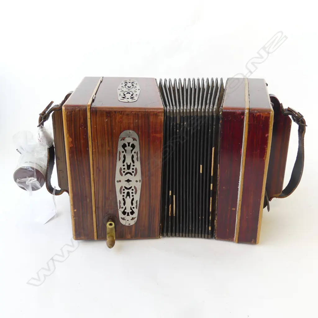 UNCOMMON 19thC CONCERTINA PLAYER ACCORDION WITH 2 ROLLS faux rosewood grained case.... Image 1++