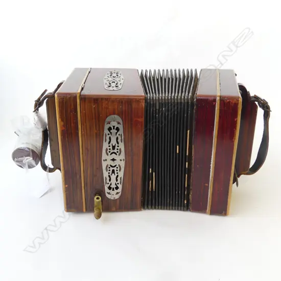 UNCOMMON 19thC CONCERTINA PLAYER ACCORDION WITH 2 ROLLS faux rosewood grained case....