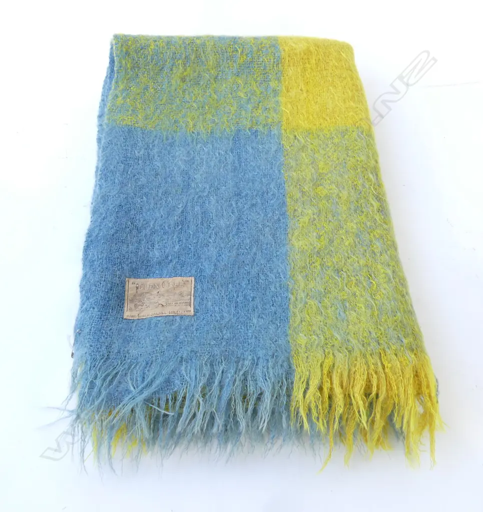 BLUE & YELLOW SCOTTISH MOHAIR RUG 1800MM Image 1++
