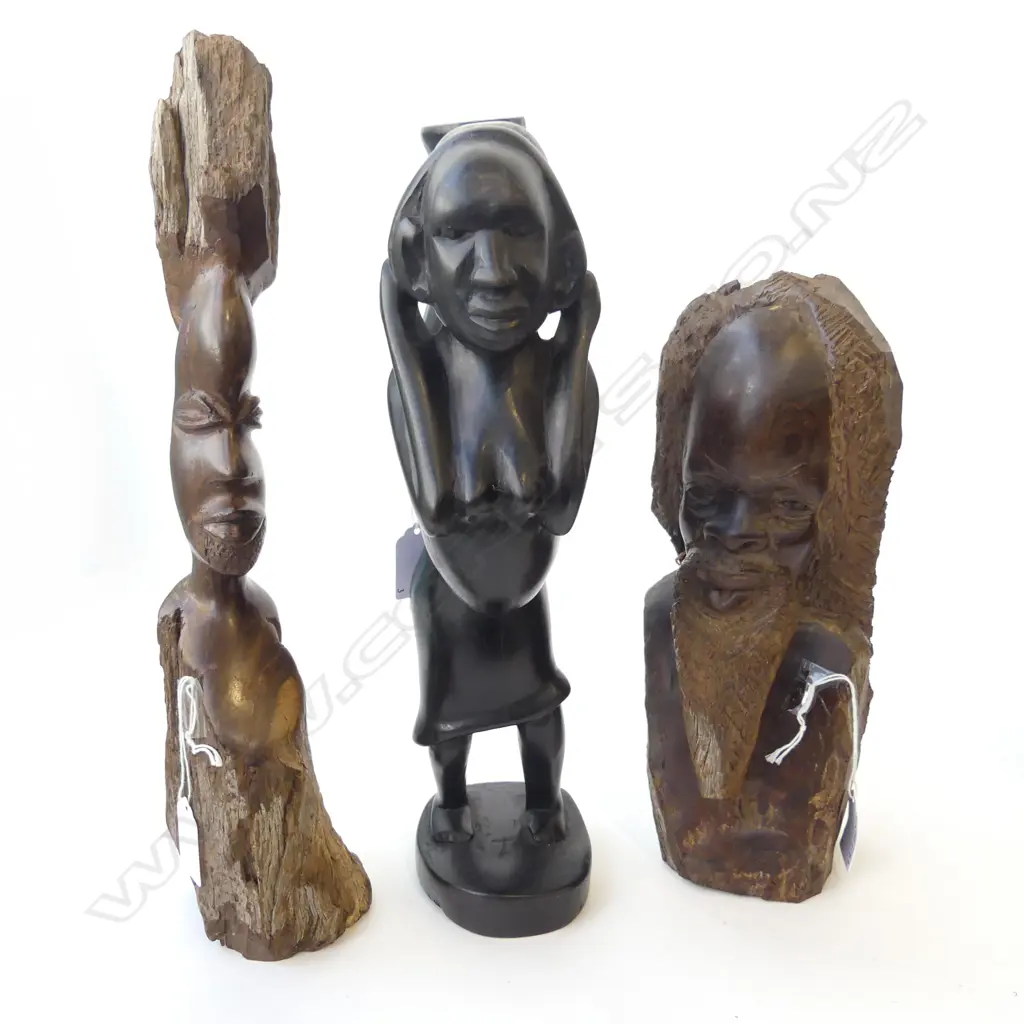 3 AFRICAN CARVED HARDWOOD FIGURES H390MM TALLEST Image 1++