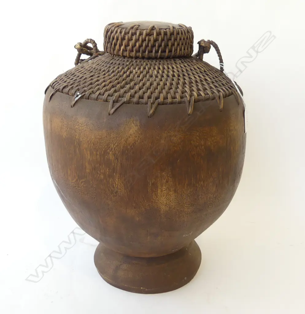 KENYAN WOOD & CANE SNAKE BASKET H400MM Image 1++