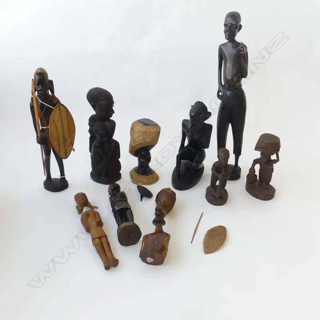 10 CARVED WOOD AFRICAN FIGURES TALLEST 420MM Image 1++