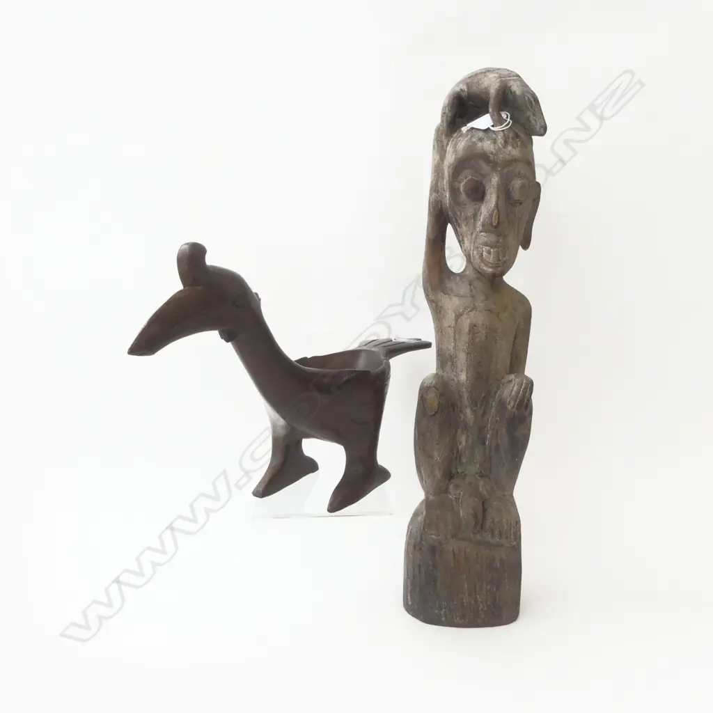 WOOD CARVED INDONESION FIGURE H530MM & HORNBILL BIRD BOWL L450MM Image 1++