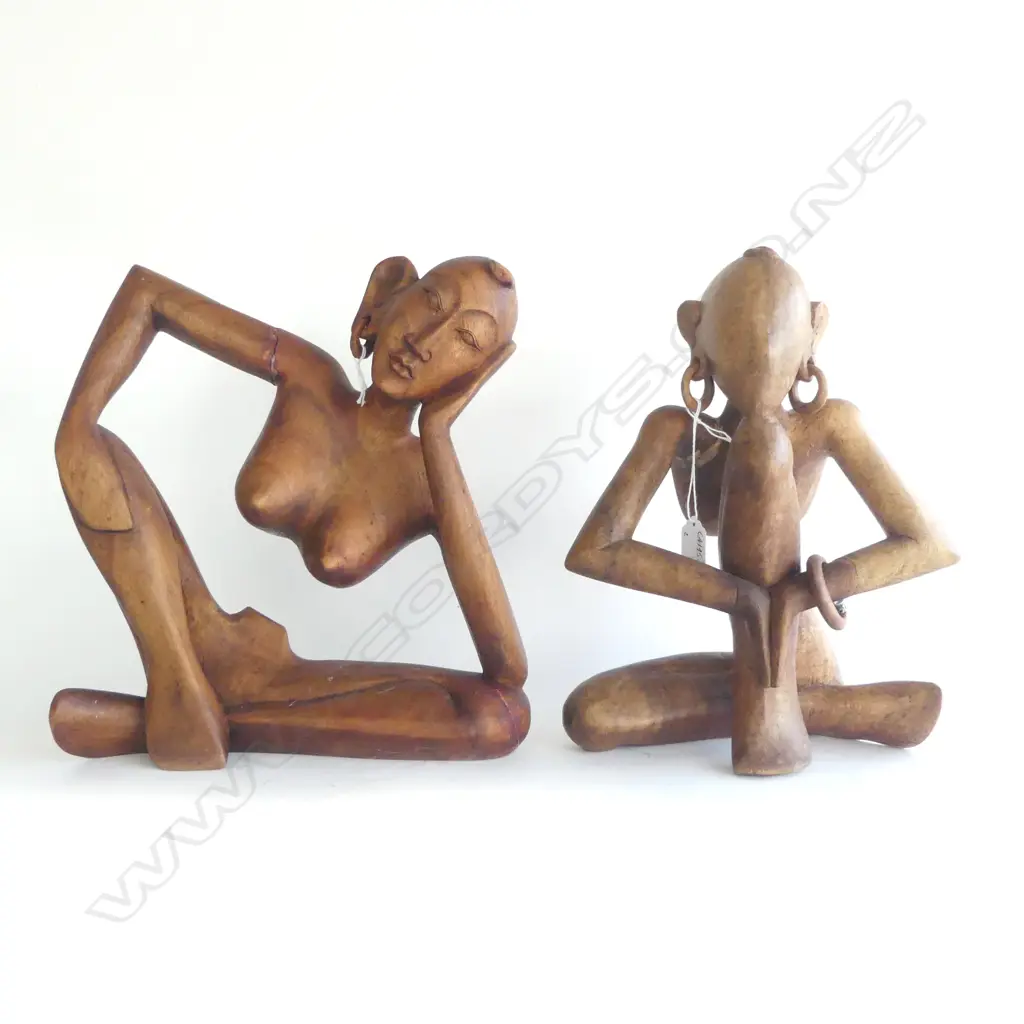 2 CARVED WOODEN ABSTRACT SCULPTURES,LARGEST 380MM Image 1++