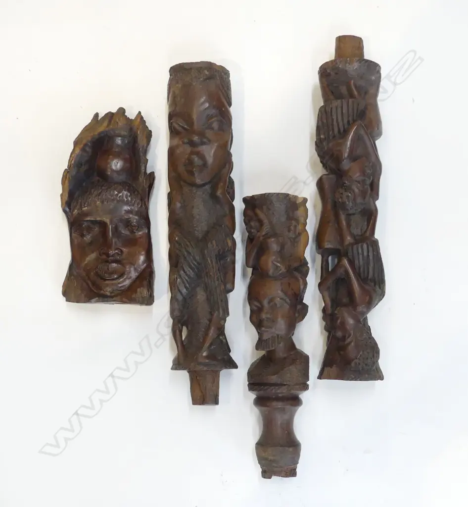 AFRICAN HARDWOOD 3PC CARVED COLUMBE H1090MM & WOOD FACE CARVING H250MM Image 1++
