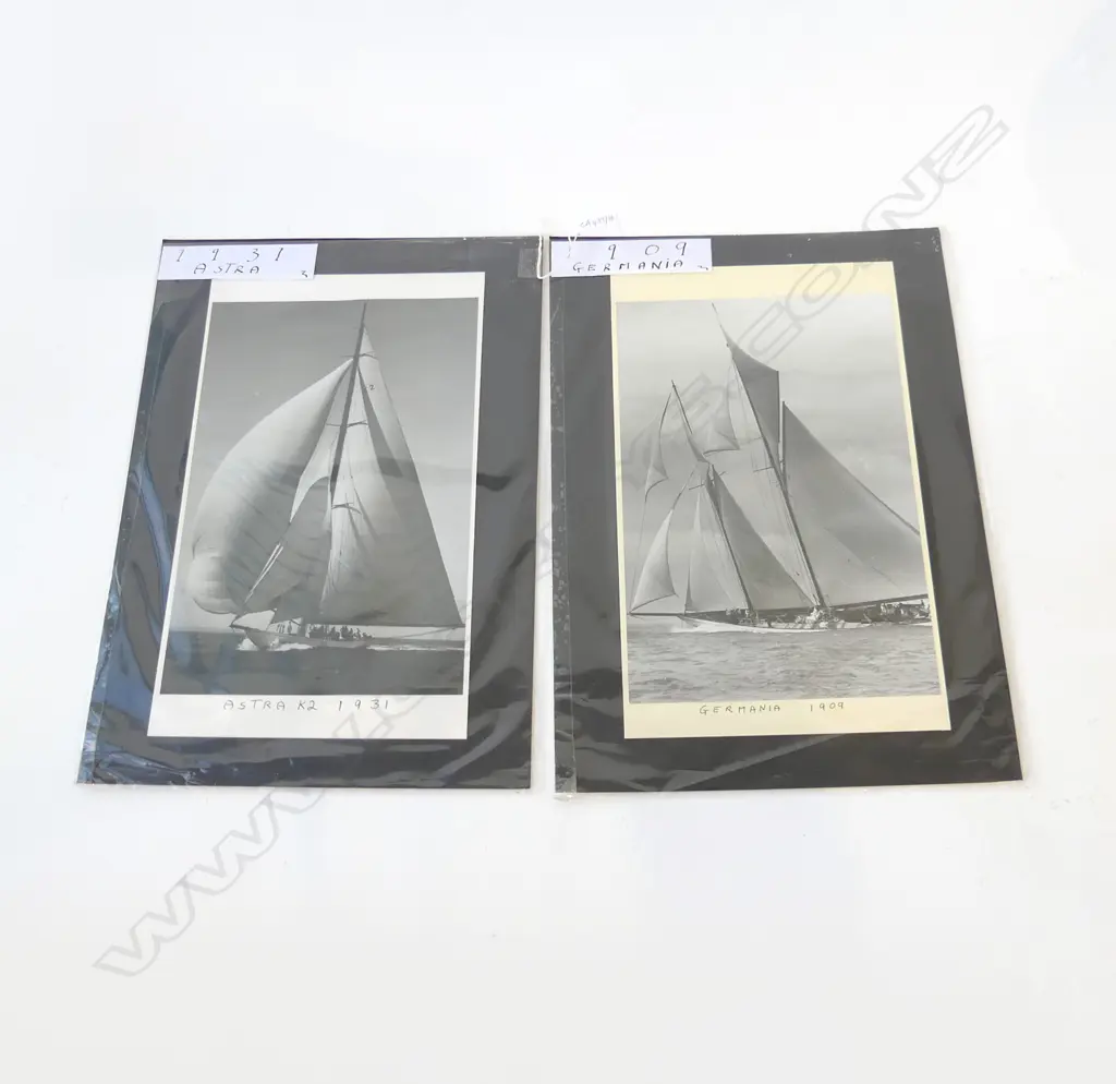 2 VINTAGE B/W YACHT PHOTOS; 1909 GERMANIA, 1931 ASTRA 300x200mm Image 1++