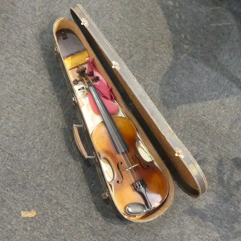 VINTAGE ANTONIUS STRADUARIUS LABLED CASED VIOLIN & BOW L600MM Image 1++