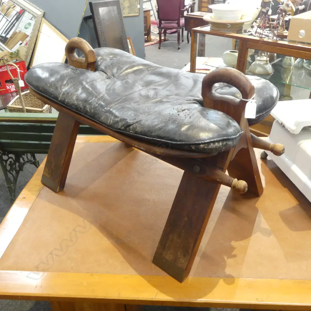 VINTAGE LEATHER SADDLE STOOL W.700mm Image 1++