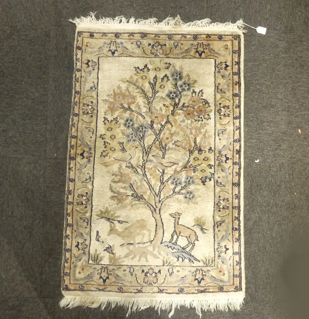 PERSIAN SILK RUG TREE OF LIFE L980 W620MM Image 1++