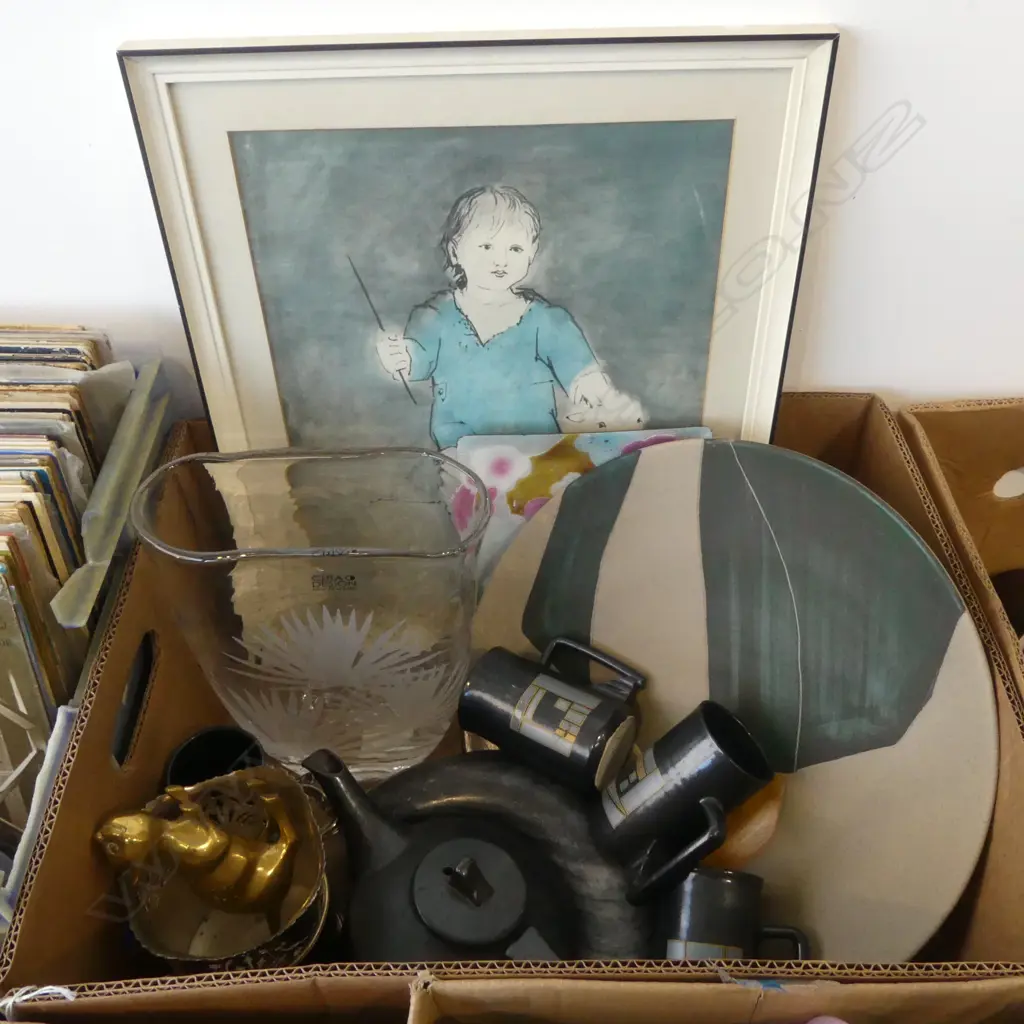 PICASSO LITTLE SHEPHERD PRINT, FERM LIVING PLATE 370mm dia & GREY MARBLE CANDLE HOLDER, 5 PCE STUDIO POTTERY TEA SET ETC Image 1++