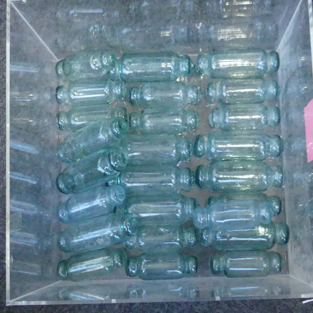 25 OLD GLASS BOTTLE FISHING FLOATS, VARIOUS SIZES L.125-150 mm (NOT CONTAINER) Image 1++