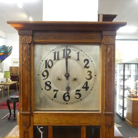 ART DECO OAK GRANDFATHER CLOCK H1840MM
