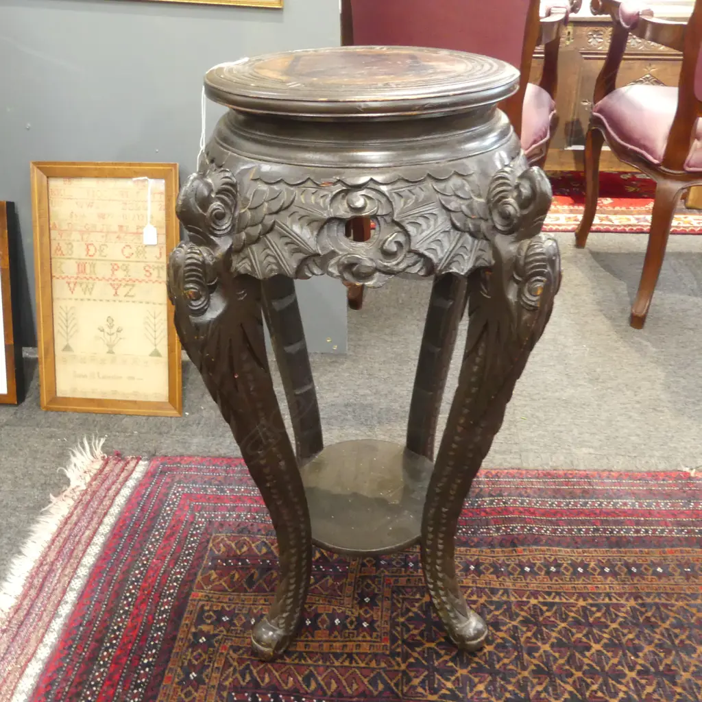 JAPANESE CARVED WOOD PLANTSTAND H710MM Image 1++