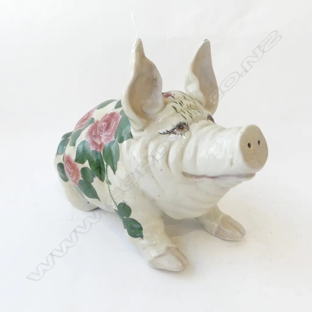 LATE 20thC PIG w. FLORAL DECORATION L.380mm Image 1++