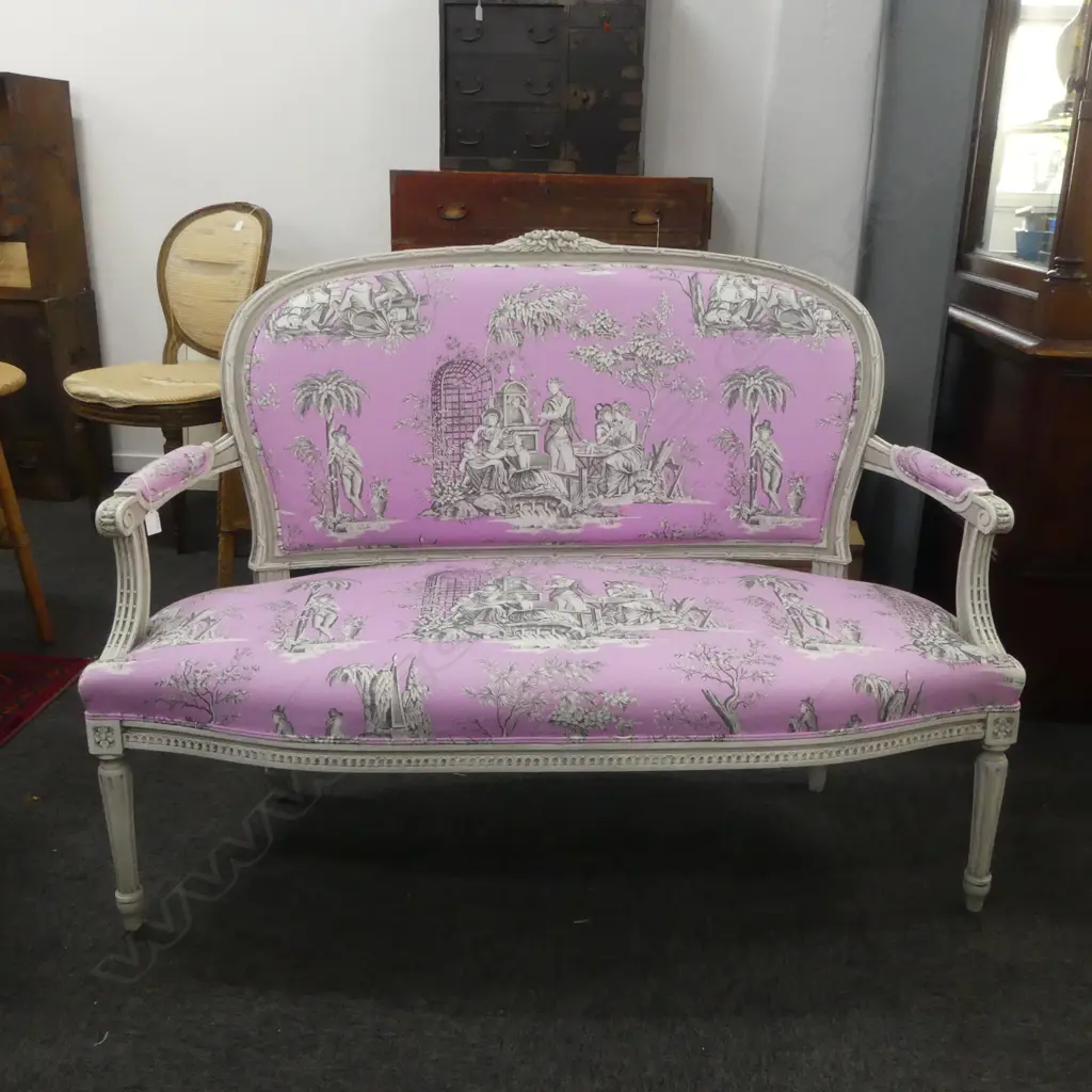 FRENCH STYLE SOFA IN PINK TOILE DE JOUY UPHOLSTERY Image 1++