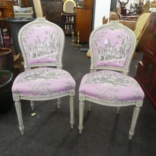 PR FRENCH STYLE CHAIRS IN PINK TOILE DE JOUY UPHOLSTERY