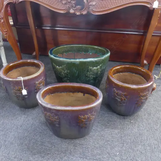 4 GLAZED GARDEN POTS 340mm