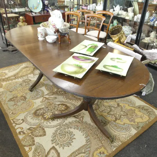 REGENCY STYLE DOUBLE PEDESTAL DINING TABLE w. 1 LEAF 2050x910x720mm