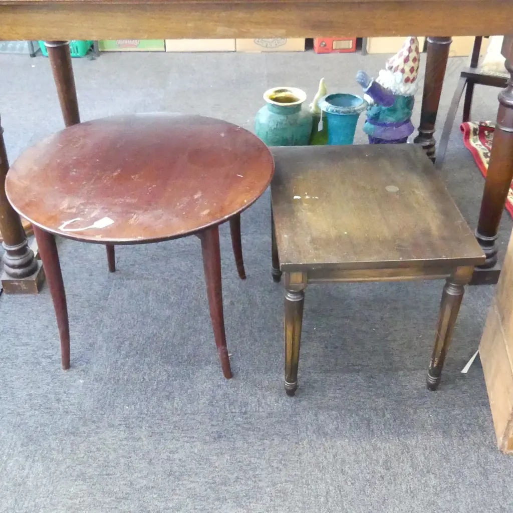 2 WOODEN SIDE TABLES 610mm dia Image 1++