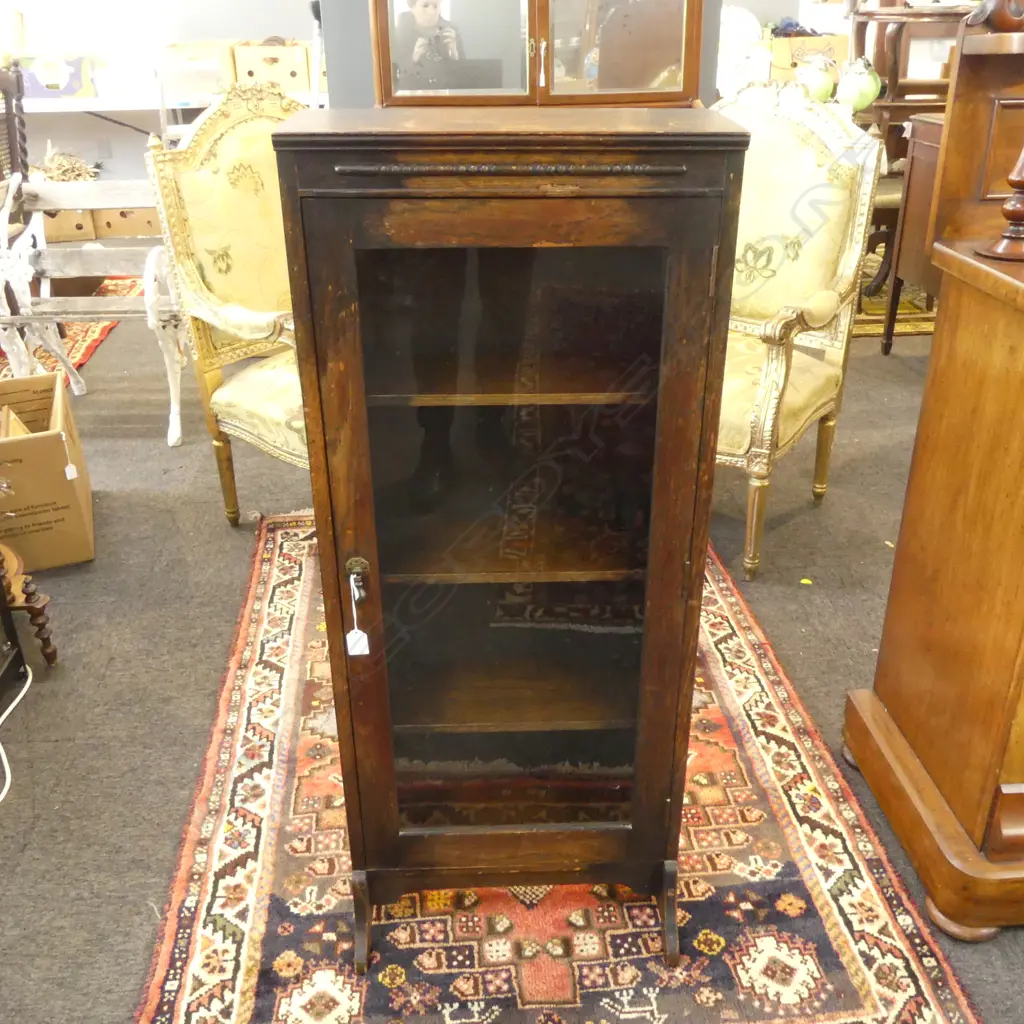 OAK GLAZED BOOKCASE 455x190x1115mm Image 1++