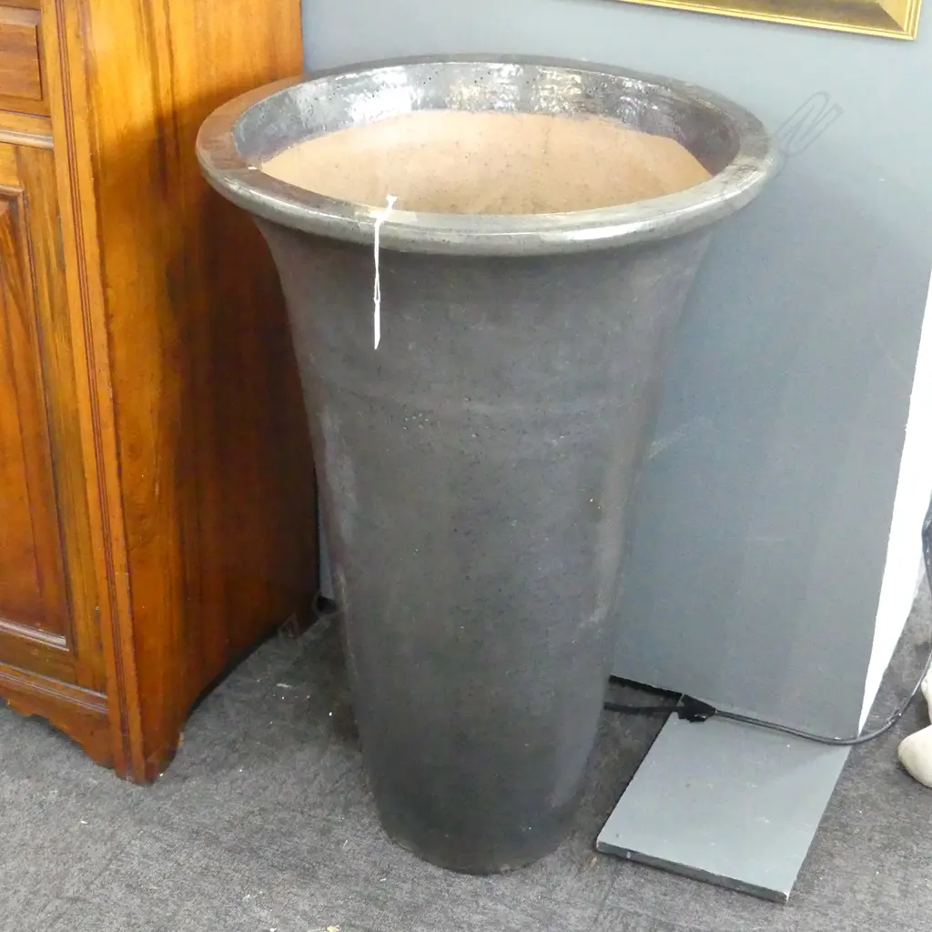 TALL DARK GREY GLAZED PLANTER H.780mm, 510mm dia Image 1++