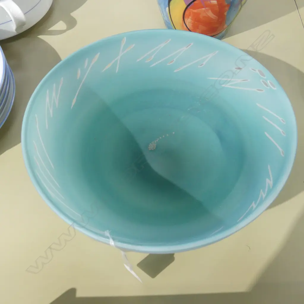 GARRY NASH BLUE ART GLASS BOWL 270mm dia, SIGNED Image 1++