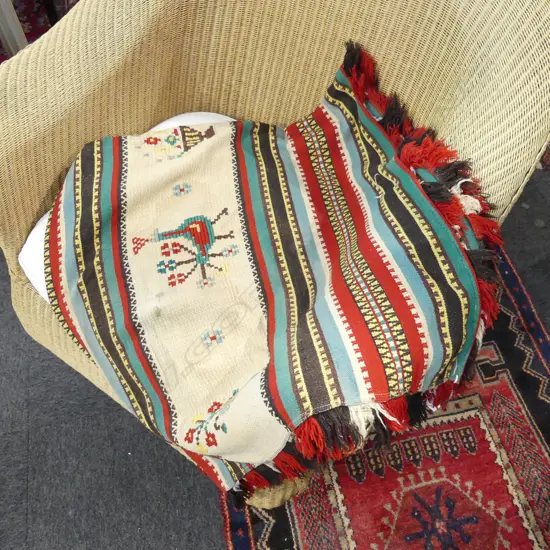 VINTAGE EMBROIDERED COLOURFUL TEXTILE BIRDS & FLOWERS 140 X 140mm 