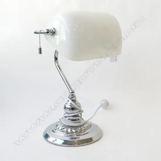 BANKERS LAMP, WHITE GLASS SHADE H.375mm