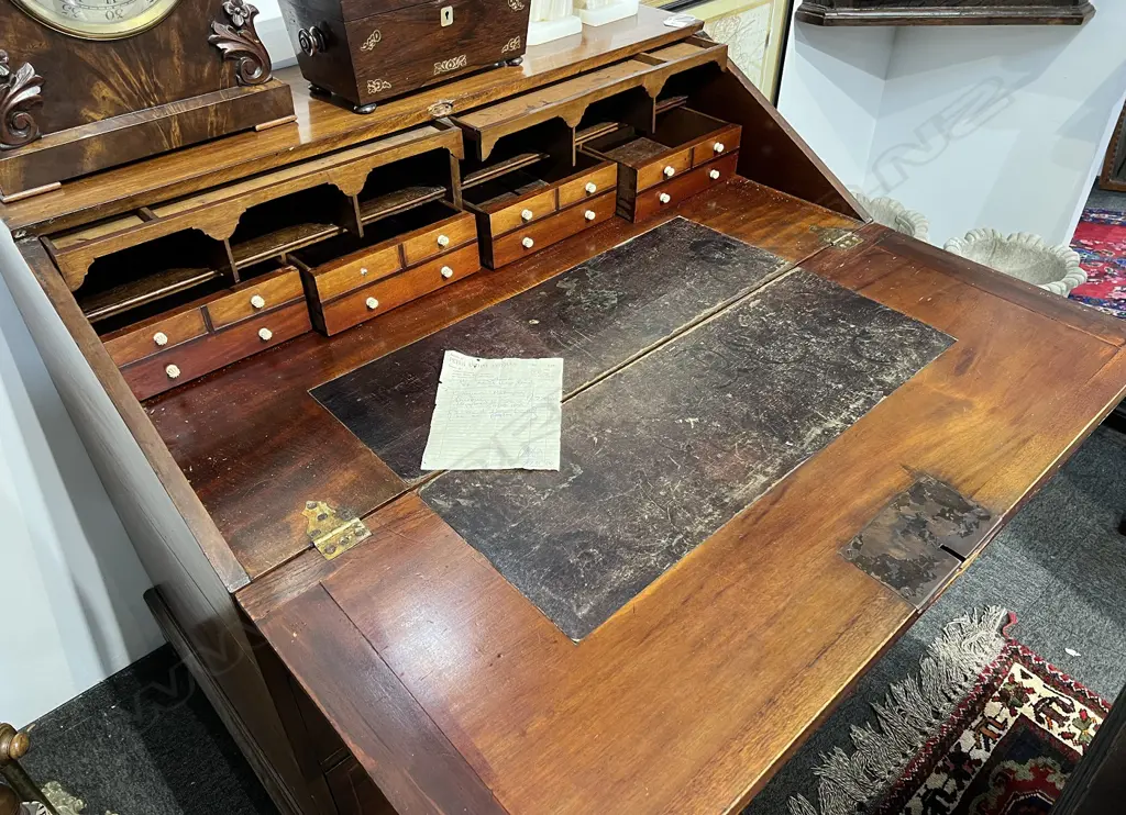 GEORGE III C1820 MAHOGANY DROP FRONT BUREAU 1100x670x975mm well fitted interior original receipt inside Image 1++