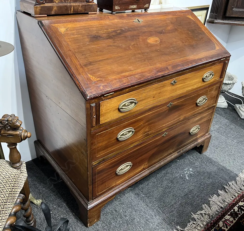 GEORGE III C1820 MAHOGANY DROP FRONT BUREAU 1100x670x975mm well fitted interior original receipt inside Image 1++