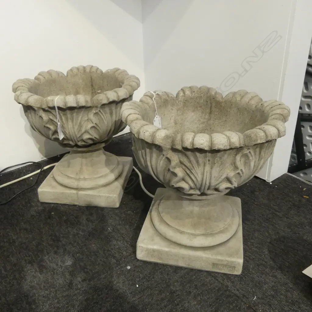 PR SMALL CONCRETE  ACANTHUS GARDEN URNS  - H340mm, Dia. 320mm, Weight,16kg Base 220mmx220mm (each) Image 1++